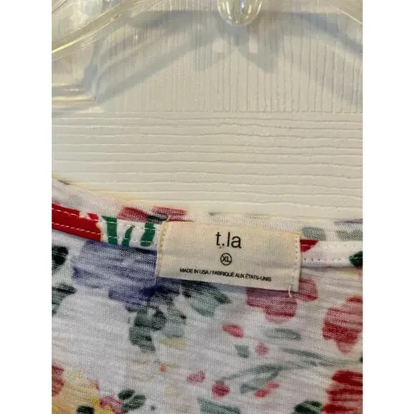 Anthropologie T.La Tunic Top Womens XL Floral Classic V Neck Short Sleeve Boho - Picture 12 of 13